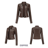 Red Leather Jacket Spring and Autumn Stand Collar Lady Leather Jacket