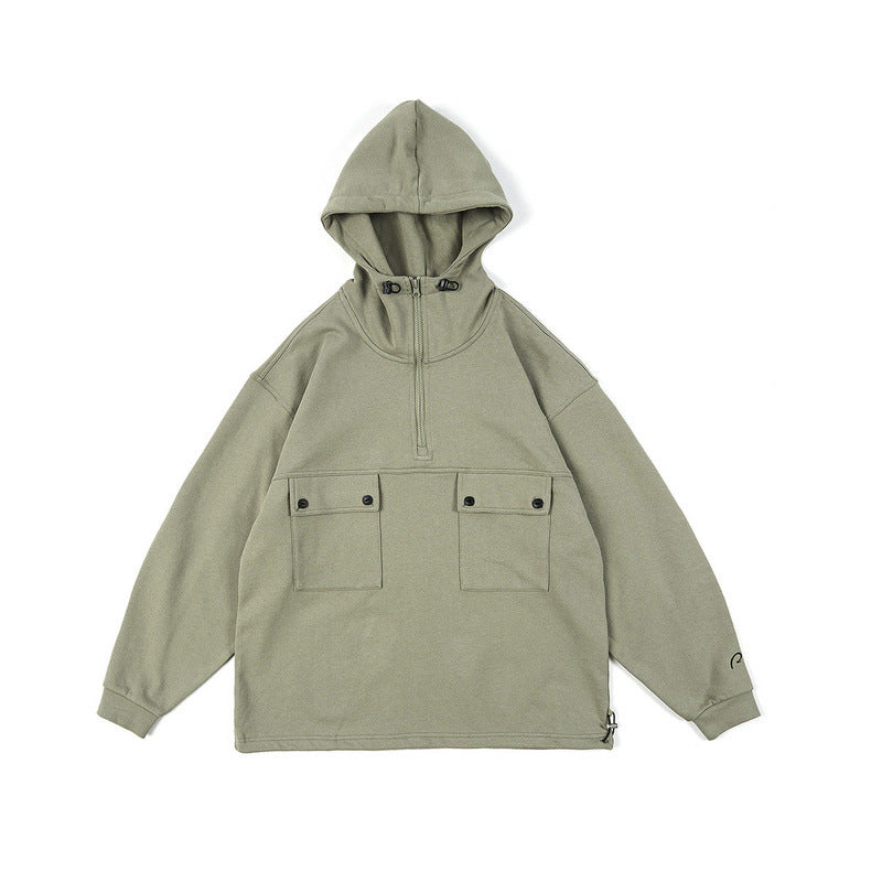 Men Hoodie Half Zipper Vintage Outdoor Jacket Coat Male