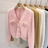 Women Knitted Cardigan Autumn and Winter V-neck Waterproof Slim-Fit Long-Sleeved Knitted Cardigan Sweater