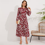 Women Date Dress Autumn and Winter Leisure Floral Print Long Sleeve Dress
