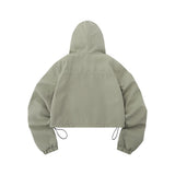 Women Jacket Pleated Drawstring Long Sleeve Hooded Cardigan Coat