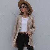 Women Knitted Sweater Autumn Long Sleeve Mixed Color Mid-Length Coat Sweater
