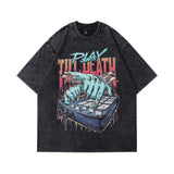 Men T Shirt Hip Hop Dog Head Printed Distressed Short Sleeve T-shirt