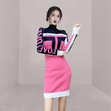 Women Maxi Dress Autumn and Winter Long Sleeve Turtleneck Knitting Dress Hip Skirt