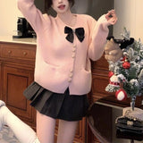 Women Knitted Cardigan Spring and Autumn Bow Sweater Coat