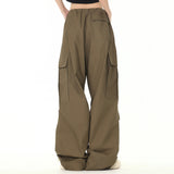 Men Sweatpants Workwear Wide-Leg Casual Pants Pleated Straight Loose Drawstring Ankle-Tied Trousers