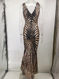 Women Evening Gown Sexy V-neck Vintage Party Sequins Dress