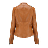 Red Leather Jacket Beaded Leather Women's Long Sleeve Lapel Motorcycle Clothing