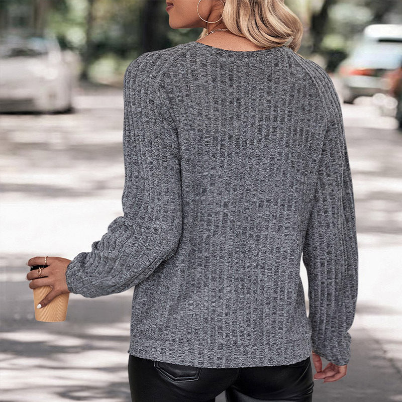 Women Knitted Sweater Autumn Solid Color Knitted Top