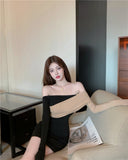 Women Dresses Skinny Hip Skirt Long Sleeve Sexy Skirt