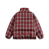 Unisex Winter Cotton Coat Stand-up Collar Cotton-Padded Clothes Double-Sided Plaid Cotton-Padded Jacket