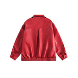 Unisex Jacket Fall Loose Lapels PU Leather Jacket Retro Biker's Coat
