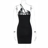 Women Dresses Summer Mesh Stitched Backless Sheath Dress