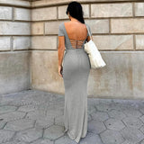 Women Dresses Spring and Summer Sexy Backless Short Sleeve Dress