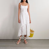 Women Dresses Summer Hollow Embroidery Long Suspender Skirt (Qymy0409)