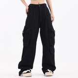 Men Sweatpants Cargo Straight-Leg Trousers Men's Zipper Pocket Loose Wide Leg Pants