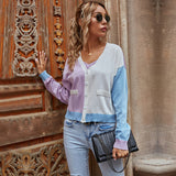 Women Knitted Sweater Autumn Leisure Women's Jacket Long-Sleeved Color Matching Sweater