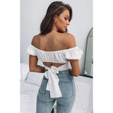 Women T-shirt Lantern Short Sleeve Shirt Pleated Shirt