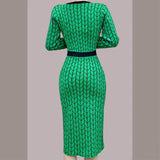 Women Maxi Dress Autumn Long Sleeve V-neck Buttons Knitted Dress