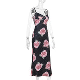 Women Dresses Summer Slim Fit Long Dress Casual Flowers Printing Slip Dress