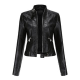 Red Leather Jacket Spring and Autumn Stand Collar Lady Leather Jacket