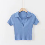 Women Sweater Knitwear Summer Polo Collar Knitted Top