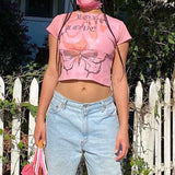 Women T-shirt round Neck Slim-Fit Short-Sleeved Summer Top