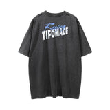 Men Vintage T-Shirt Racing Printed Washed and Worn Short Sleeve T-shirt