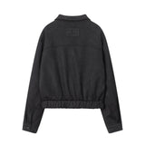 Women Jacket Wrinkle Short Coat Casual Faux Pocket Decorative Solid Color Jacket