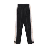 Men Sweatpants Side Striped Button Casual Pants Drawstring Elastic Waist Straight-Leg Trousers