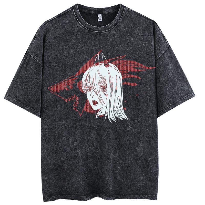 Chainsaw man pure cotton washed old fun cartoon printing