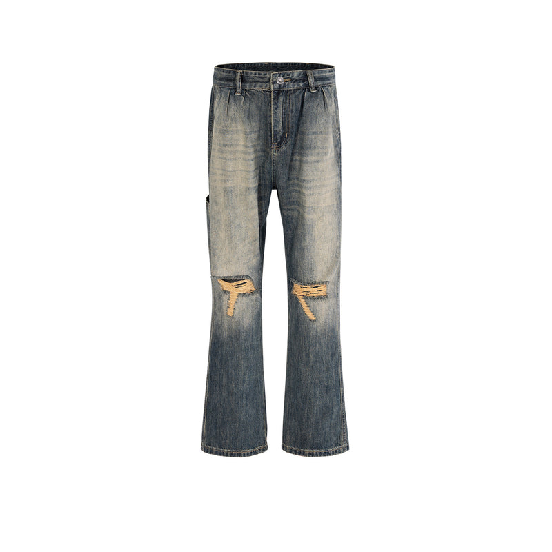 MIJKO Men's Vintage Pants MIJKO Men's Women's Micro-pull Pants Ripped Washed Jeans