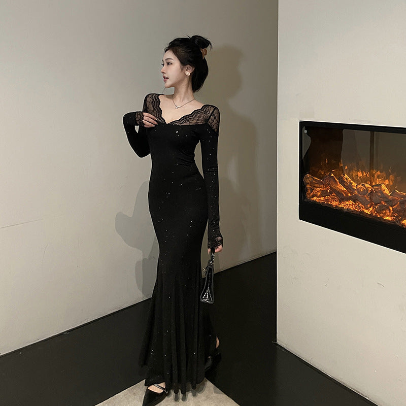 Women Dresses off-Shoulder Dress Autumn Winter Long Dress (Csm202403)