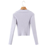 Women Sweater Knitwear Vintage Polo Lapel Lace-up Sweater Autumn Sexy Slim Long Sleeve Sweater