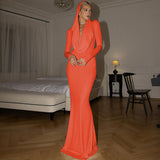 Women Dresses Winter Slim-Fit Hood Long Sleeve Dress