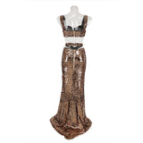 Women Dresses Sexy Sequined Skirt Suit Sheath Dress Two-Piece Set (Zns0409)