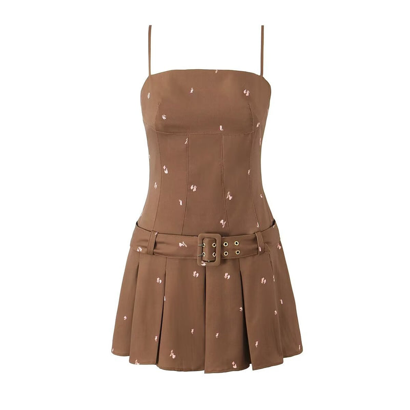 Women Dresses Summer Sexy Pleated Floral Strap Dress (Xds0414)