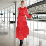 Women Dresses Vintage Spring round Neck Lantern Sleeve Dress (Qymy0409)
