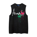 Women Vest Ripped Necklace Sleeveless T-shirt Men's and Women's Punk Vest