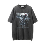 Men Vintage T-Shirt Printed Washed and Worn Short-Sleeved T-shirt Men's Ins Loose