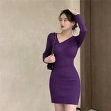 Women Maxi Dress Autumn Winter Retro Sexy Hip Knitwear Dress