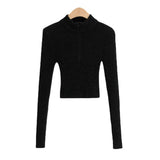 Women Sweater Knitwear Autumn Turtleneck Slim Sweater Women's Short Half Zipper Sexy Knitted Top