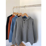 Women Knitted Cardigan Zipper Hooded Sweatshirt Casual Sweater Women's Loose Sweater Coat
