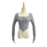 Women Sweater Knit Wear Square Collar Button Sweater Cardigan Top