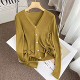Women Sweater Knitwear Vintage Single-Breasted V-neck Sweater Coat