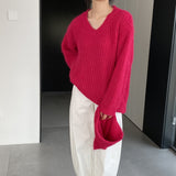 Women Winter Knitted Sweater V-neck Loose Top 1t8846