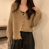 Women Knitted Cardigan V-neck Hole Autumn Sweater Coat