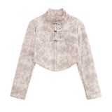 Women Jacket Leather Short Coat Leather Clothing with Stand Collar Jacket