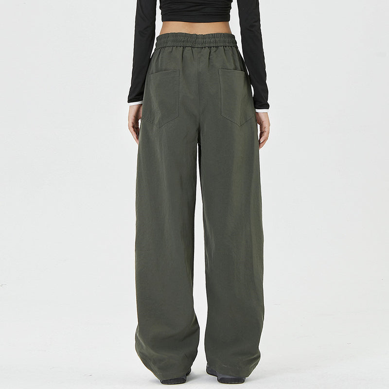Men Sweatpants Loose-Fitting Wide-Leg Trousers Hip Hop Solid Color Stitching Ruffle Knee Straight Casual Pants