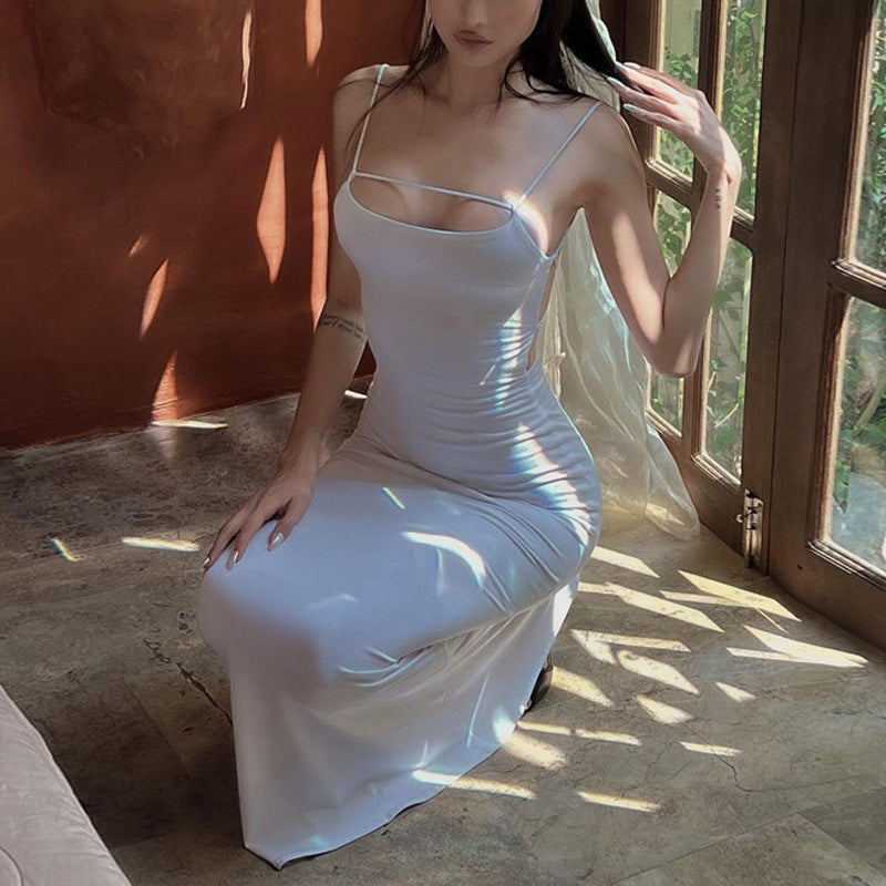 Women Dresse Sexy U Collar Backless Dress Hip Spaghetti Straps Dress